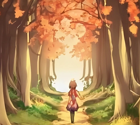 Dessin d'une petite fille dans une forêt